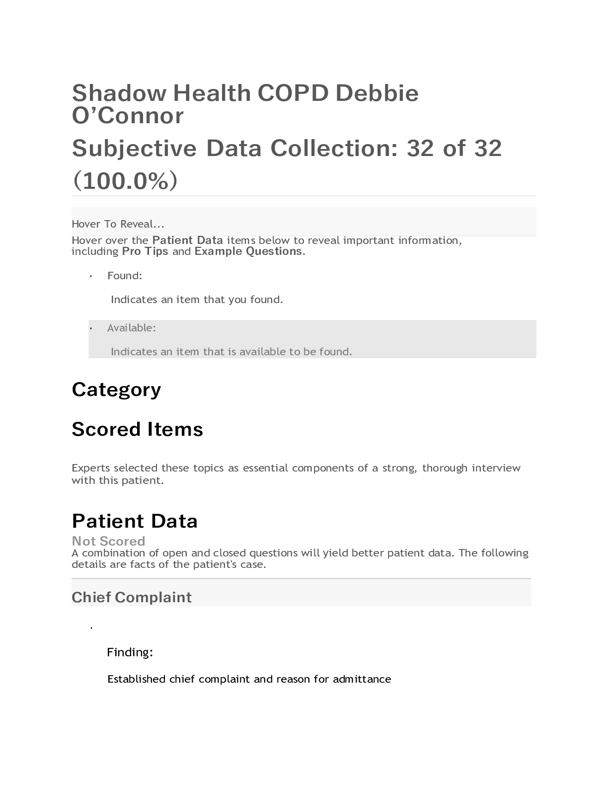 Preview image for Shadow Health Chronic Bronchitis, COPD, Patient Debbie O’Connor Version 2 (A Grade), Questions and Answers, All Correct Study Guide, Download to Score A